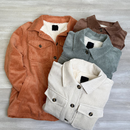 Corduroy Button Up Jacket With Sherpa