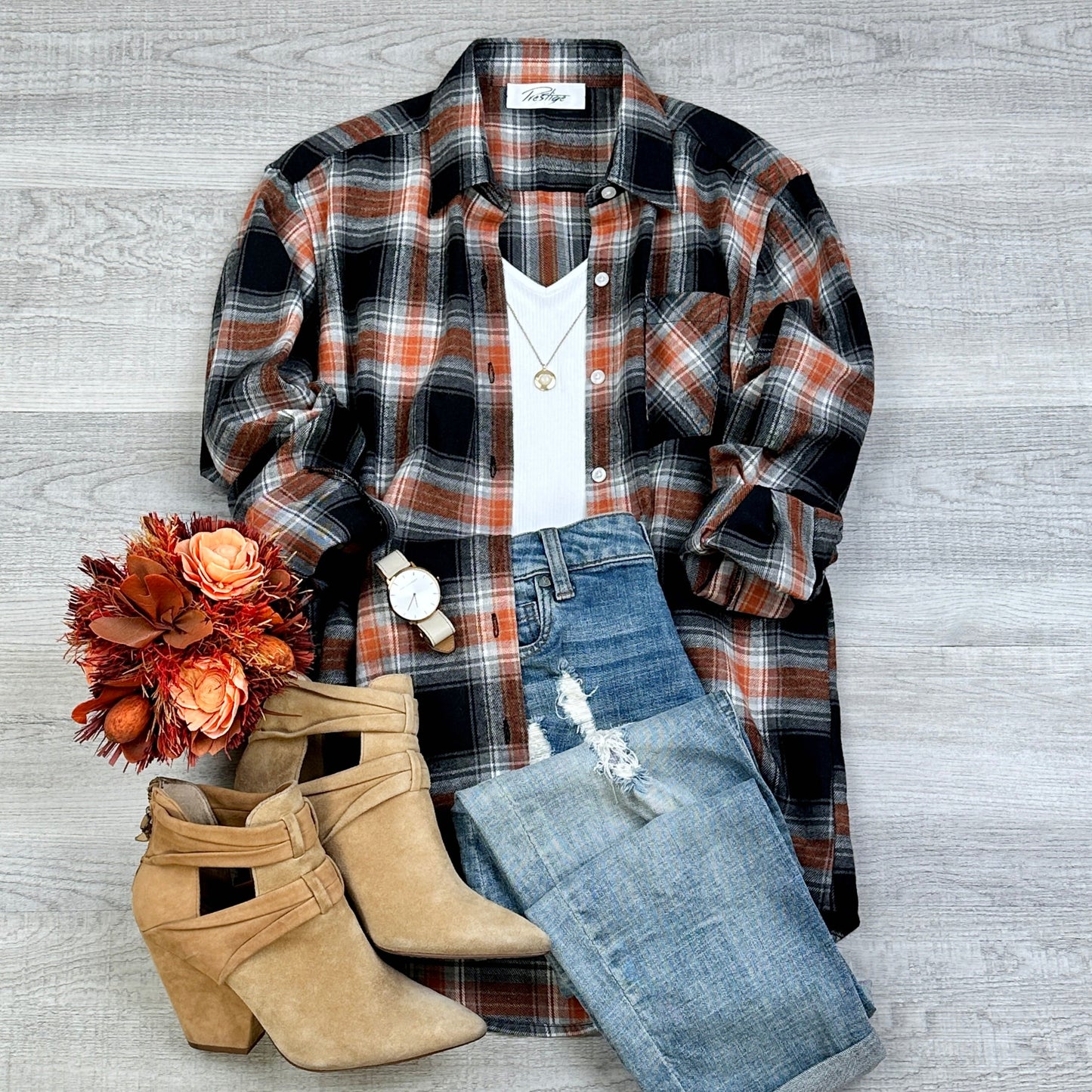 Oversized Long Sleeve Button up Plaid Fall Flannel | Black