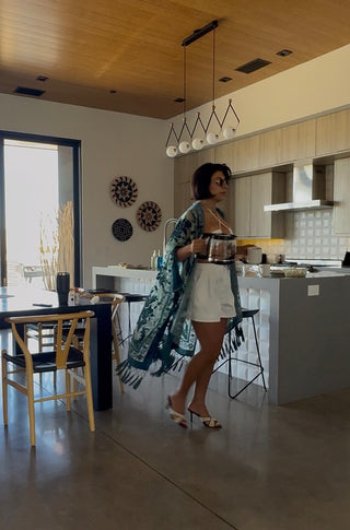 Regina Velvet Mesh Boho Kimono Beach Cover Up – Mid weight Duster Cardigan for Women