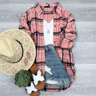 Everyday Casual Oversized Long Sleeve Flannel | Red/Black