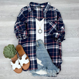 Everyday Casual Oversized Long Sleeve Flannel | Red/Black