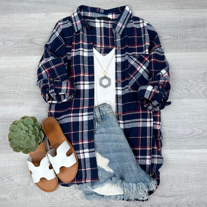 Everyday Casual Oversized Long Sleeve Flannel | Red/Black