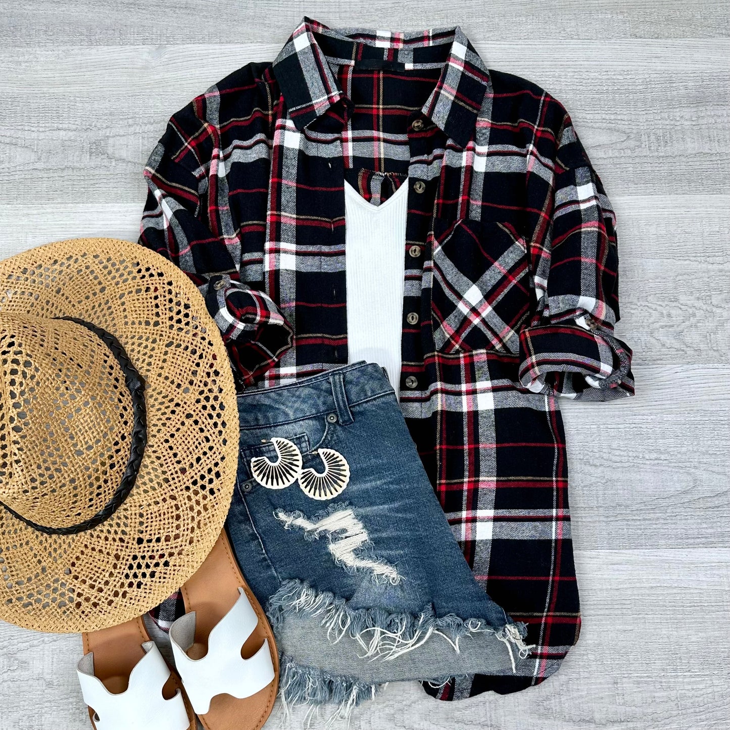 Everyday Casual Oversized Long Sleeve Flannel | Red/Black