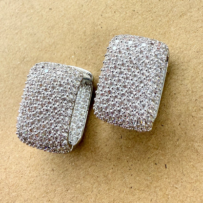 Cubic Zirconia Pave Rectangle Hoop Earrings