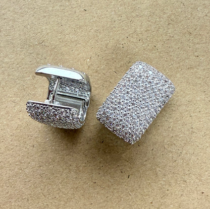 Cubic Zirconia Pave Rectangle Hoop Earrings