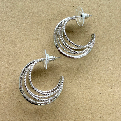Layerred Textured Metallic Hoop Earrings