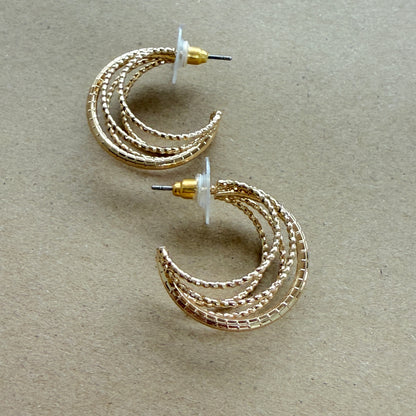 Layerred Textured Metallic Hoop Earrings