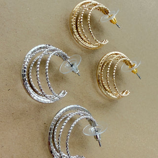 Layerred Textured Metallic Hoop Earrings
