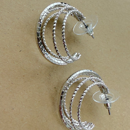 Layerred Textured Metallic Hoop Earrings
