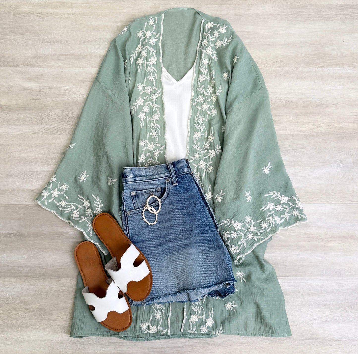 Denise  Floral Embroidered Lightweight Kimono Cardigan