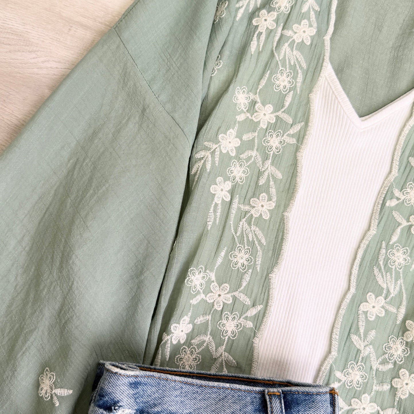 Denise  Floral Embroidered Lightweight Kimono Cardigan