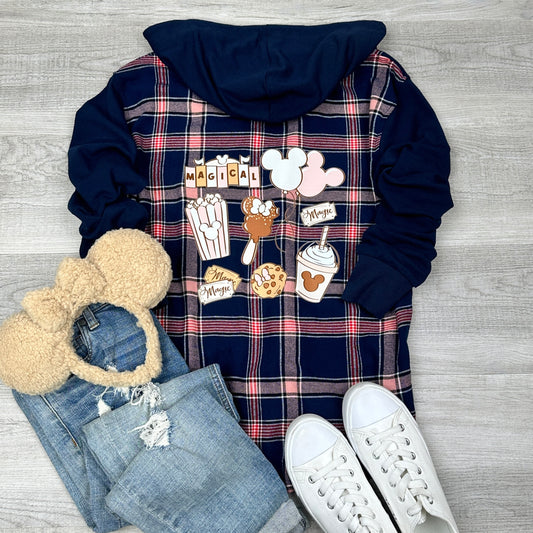Magical Snacks Button Up Hooded Flannel
