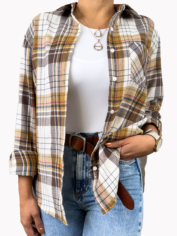 Oversized Long Sleeve Button up Plaid Fall Flannel | Black