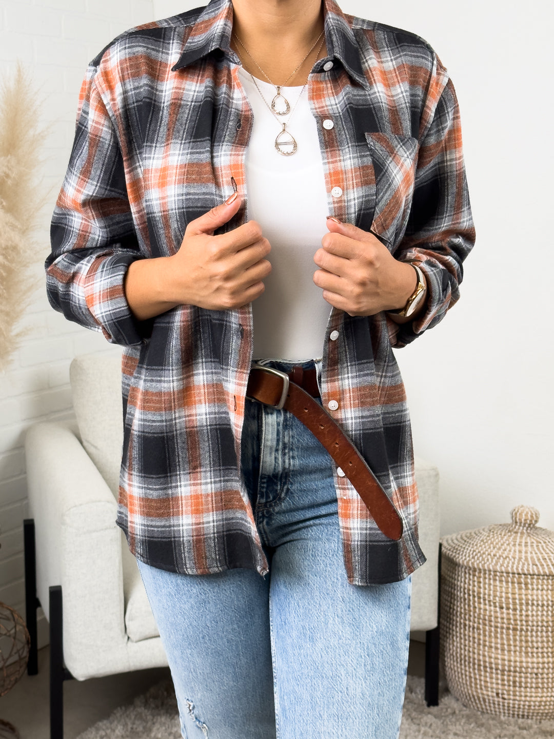 Oversized Long Sleeve Fall Flannel | Caramel