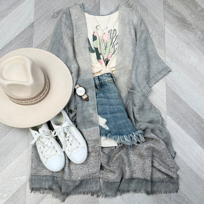 Sequin Frayed Edge Kimono