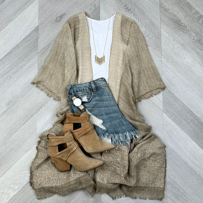 Sequin Frayed Edge Kimono