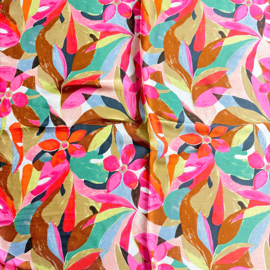 Floral print silky bandana neck scarf