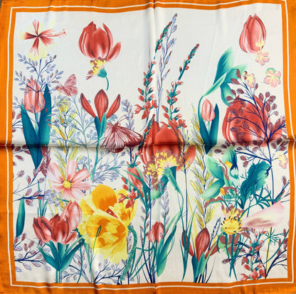 Floral print silky bandana neck scarf