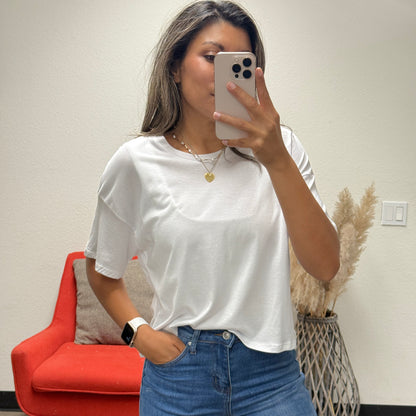Juliana Oversized Short Sleeve Cropped Basic Tee