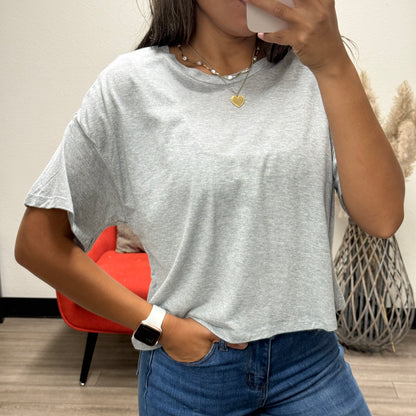 Juliana Oversized Short Sleeve Cropped Basic Tee