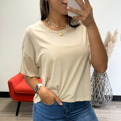 Juliana Oversized Short Sleeve Cropped Basic Tee