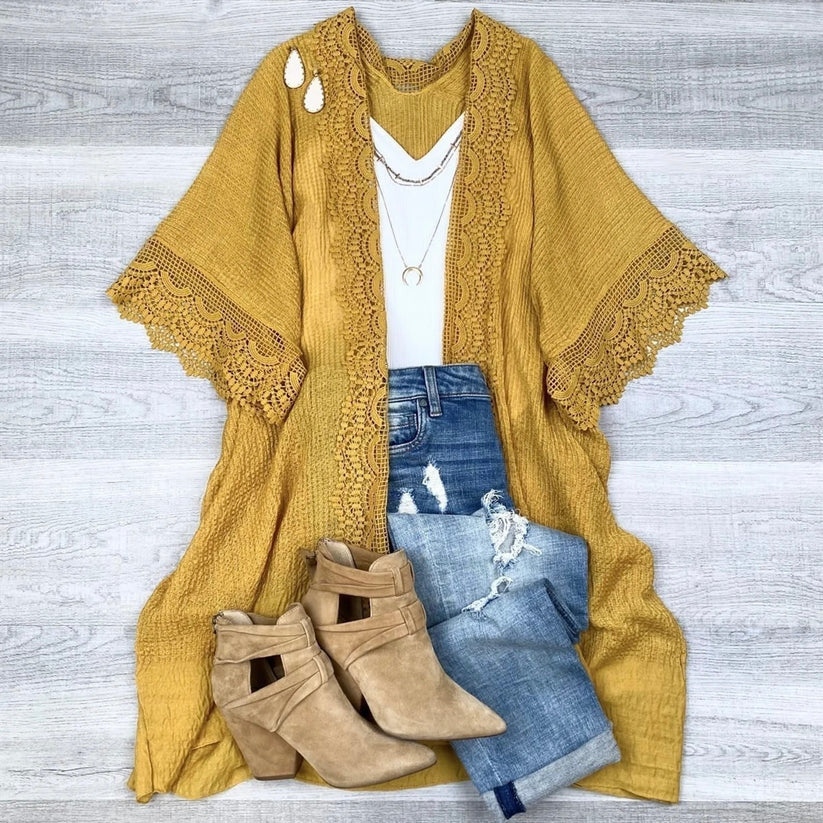 Scallop Lace Trim Kimono