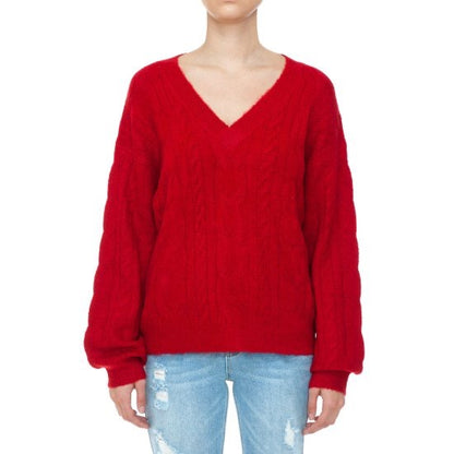 Erin V-neck cable knit sweater