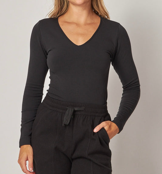 Fleece Lined Seamless V Neck Long Sleeve Top