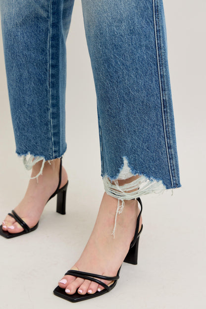 Jane High Waist  Raw Hem Crop Wide Leg Jeans JUDY BLUE