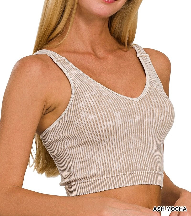 Eli Ribbed Cropped Seamless V-Neck Tank Top