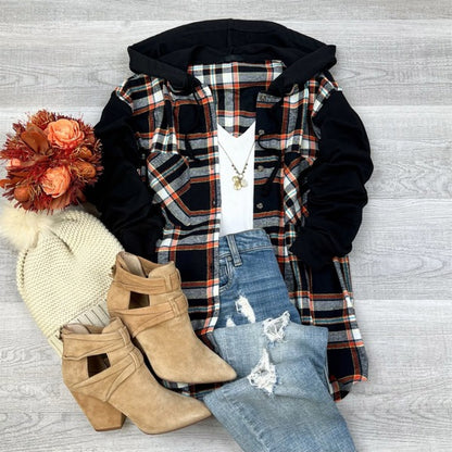 Comfy Brooke Oversized Hooded Flannel Two-Tone Sleeves comfy flannel Plaid