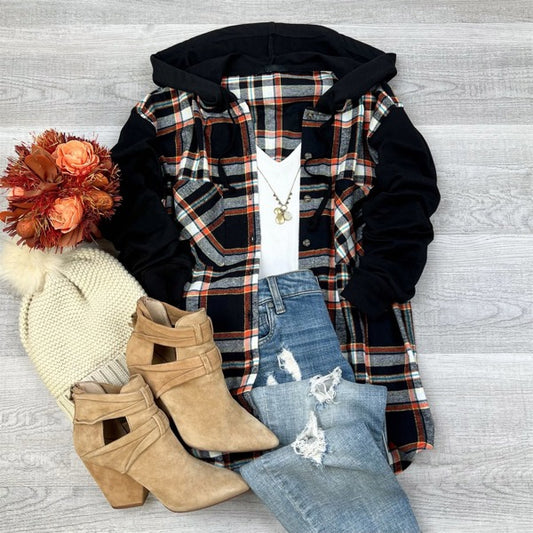 Brooke Oversized Hooded Flannel – Two-Tone Sleeves, Fall Essential