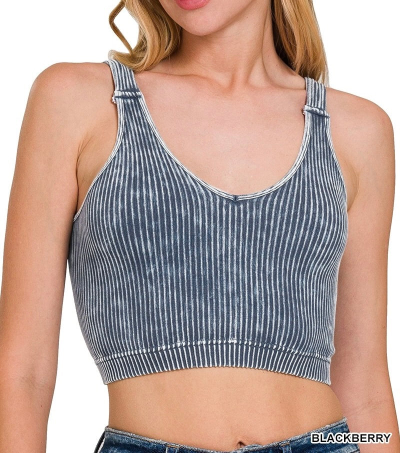 Eli Ribbed Cropped Seamless V-Neck Tank Top