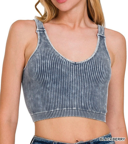 Eli Ribbed Cropped Seamless V-Neck Tank Top