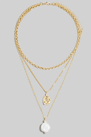 Pearl And Spiral Pendants Layered Necklace