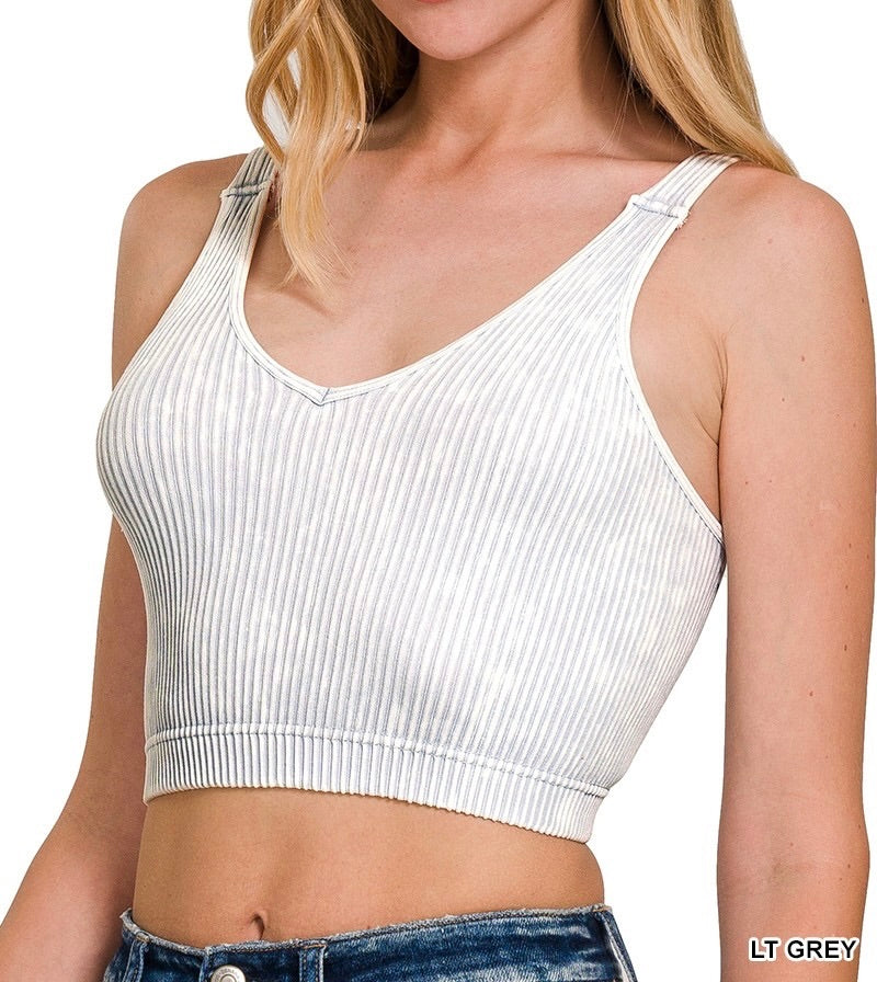 Eli Ribbed Cropped Seamless V-Neck Tank Top