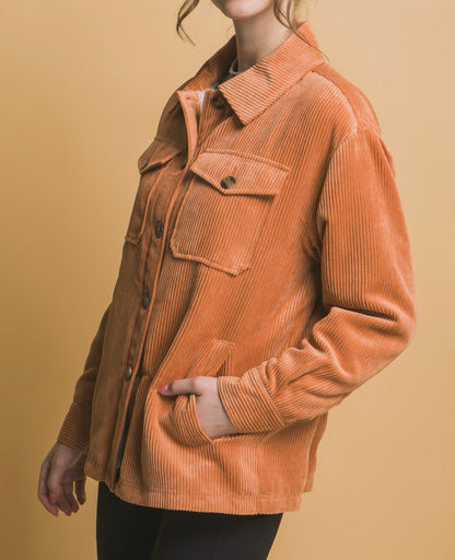 Corduroy Button Up Jacket With Sherpa