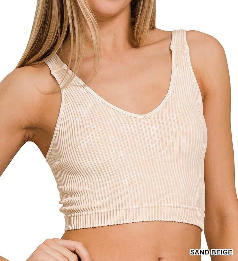 Eli Ribbed Cropped Seamless V-Neck Tank Top