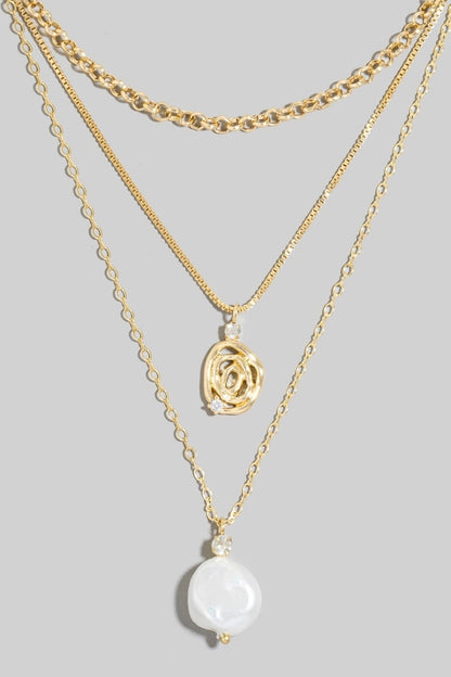Pearl And Spiral Pendants Layered Necklace
