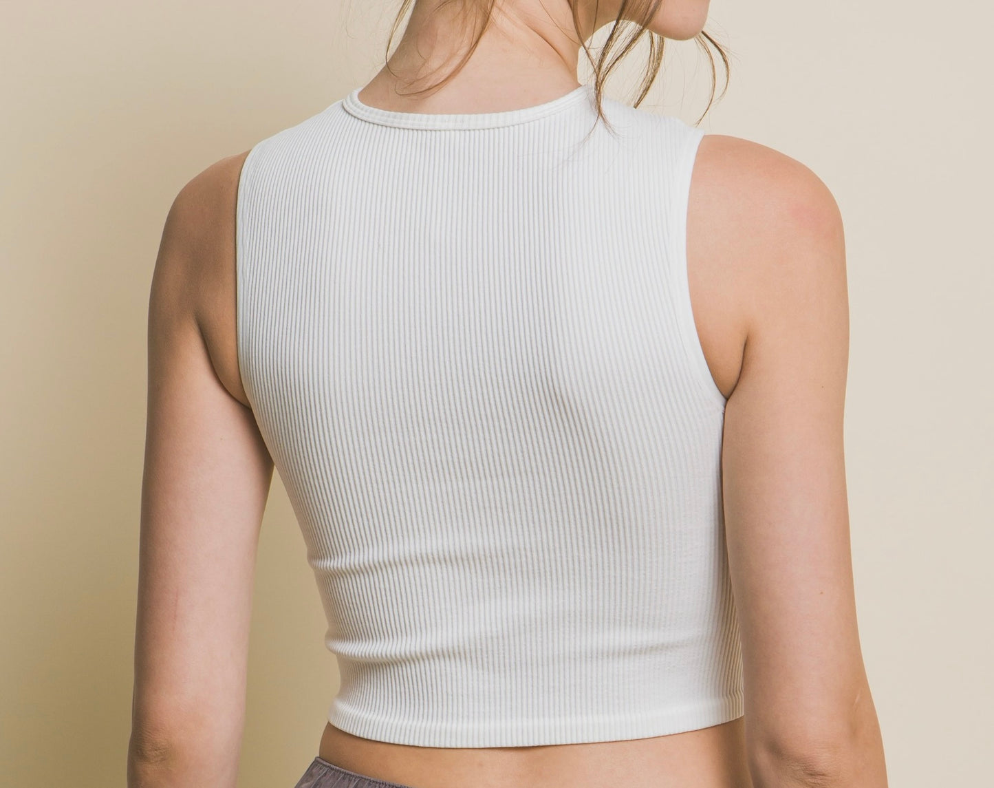 Mesh V-neck Ribbed Seamless Crop Tank Top