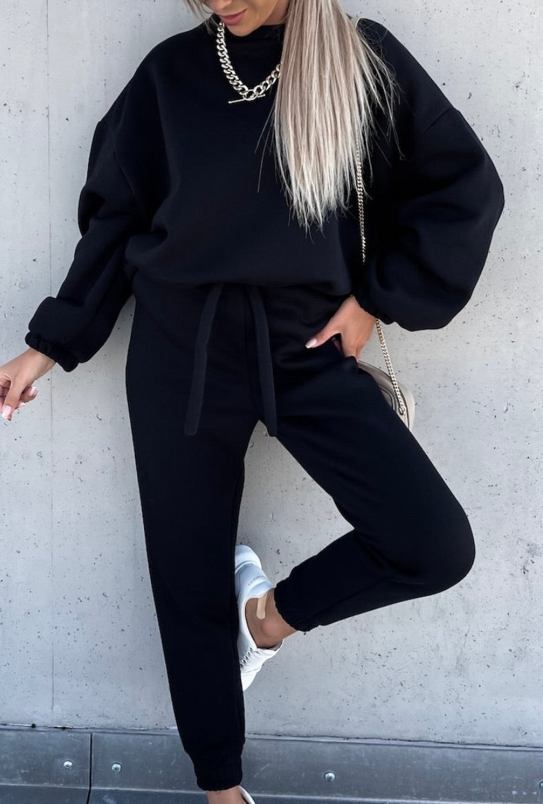 Cropped Pullover Sweat Pants SET |Black