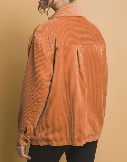 Corduroy Button Up Jacket With Sherpa