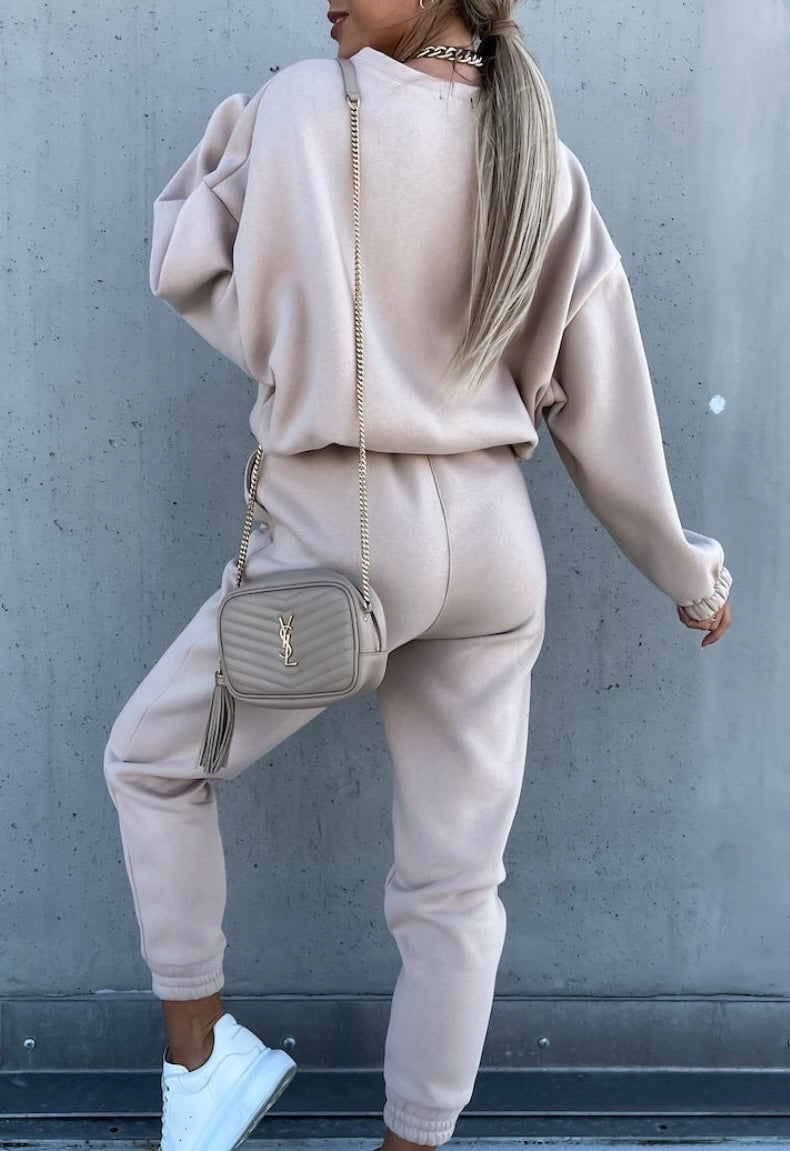 Cropped Pullover Sweatpants SET | Apricot