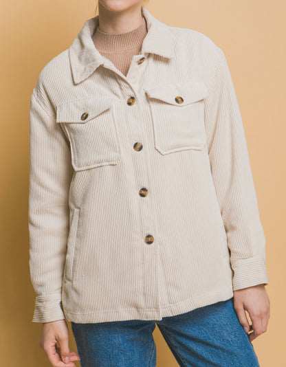 Corduroy Button Up Jacket With Sherpa