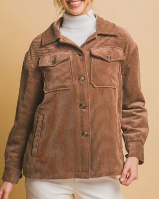 Corduroy Button Up Jacket With Sherpa