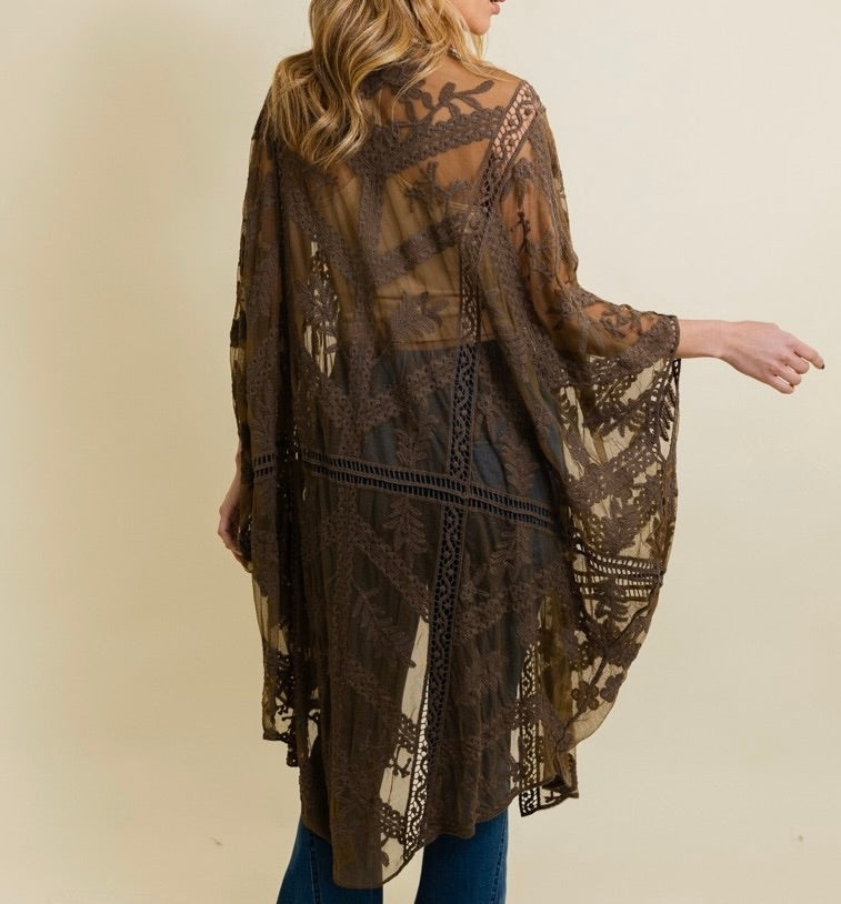 Emily Embroidered Boho Mesh Kimono