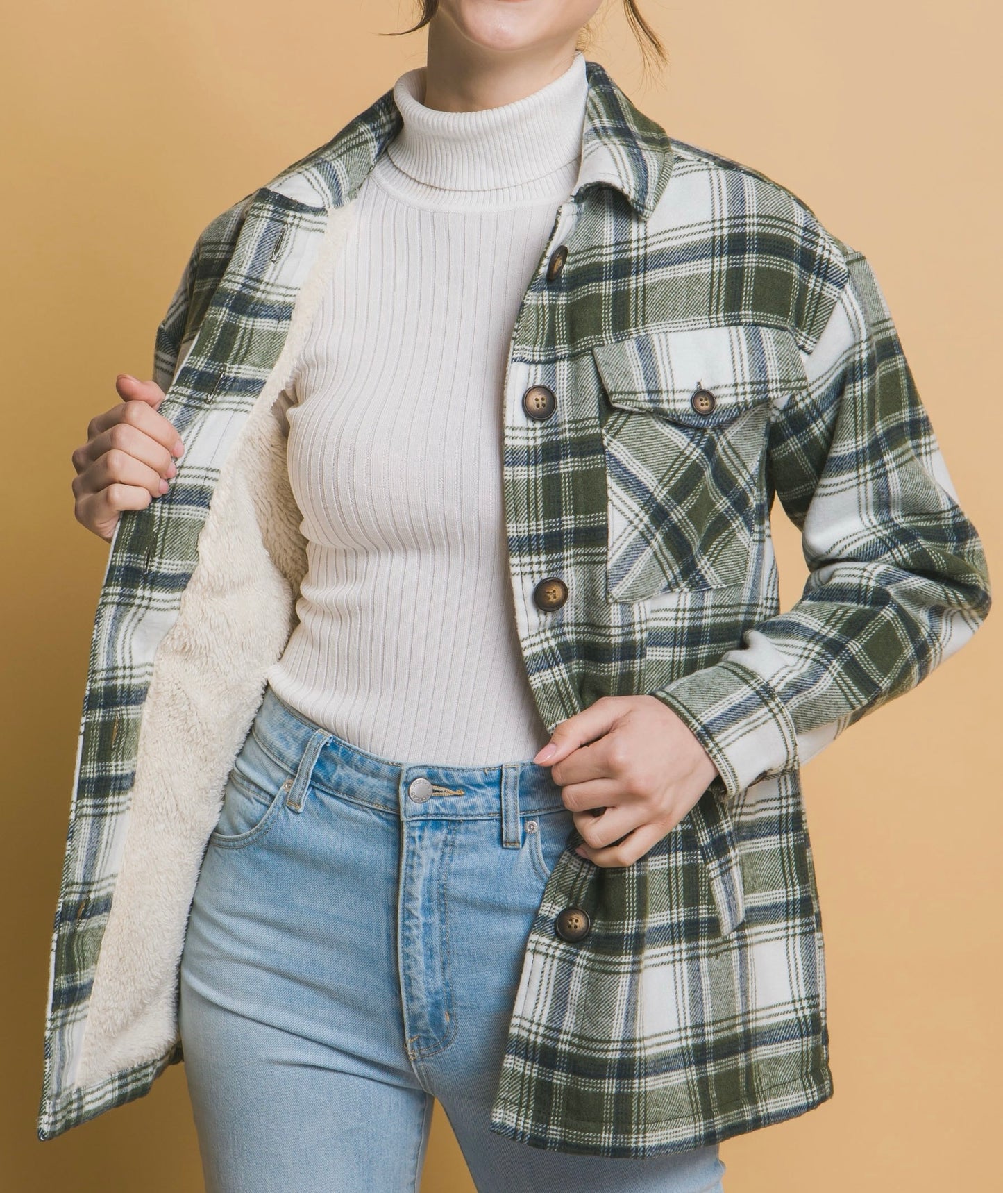 Sherpa Plaid Button Up Jacket