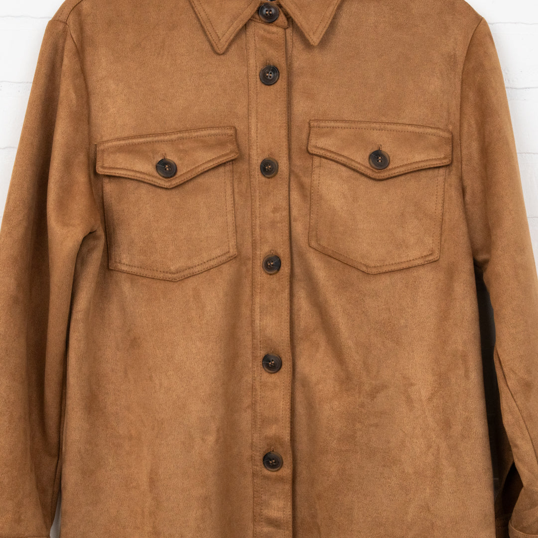Suede Button Up Shacket | Camel