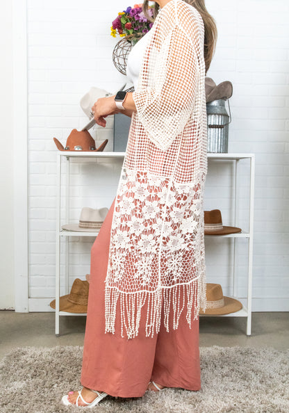 Mixed Crochet Lace Tassel Kimono