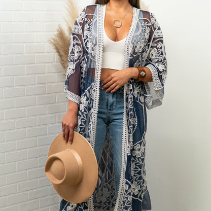 Nadia Mesh Embroidered Boho Lace Kimono